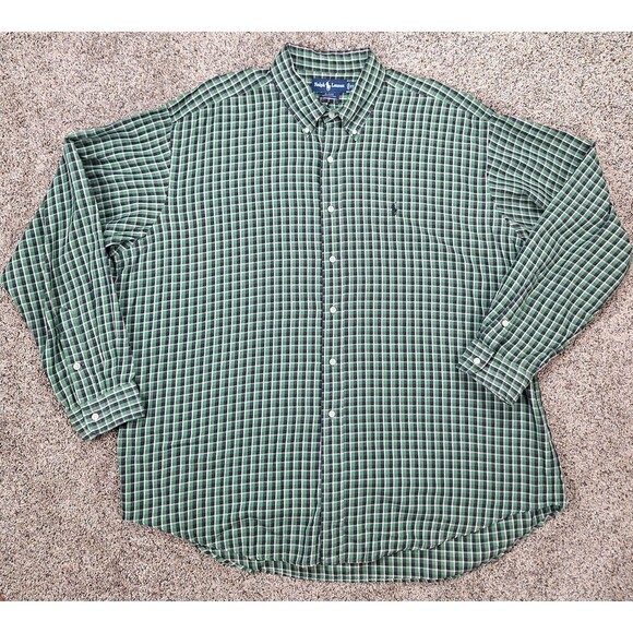 Ralph Lauren Mens Green Checkered Long Sleeve Button Up Blake Cotton Size XXL - Picture 1 of 7